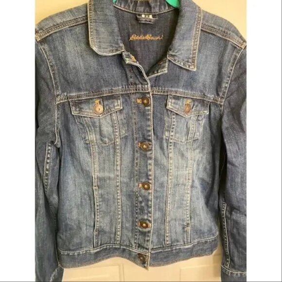 EVERYTHING $10- Eddie Bauer Denim Jean Jacket Womens Size M Blue Copper Button - Picture 3 of 4